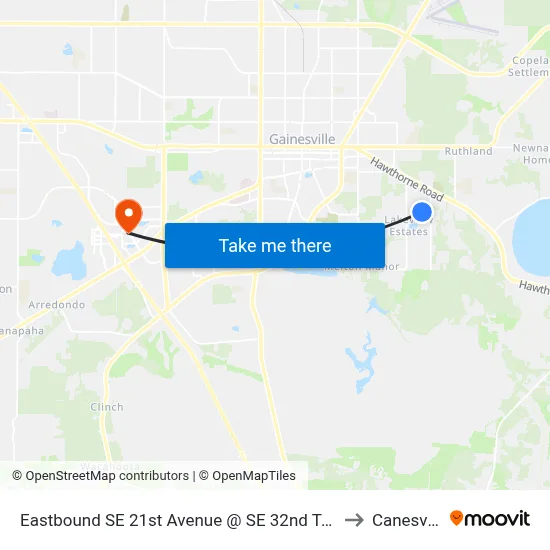 Eastbound SE 21st Avenue @ SE 32nd Terrace to Canesville map