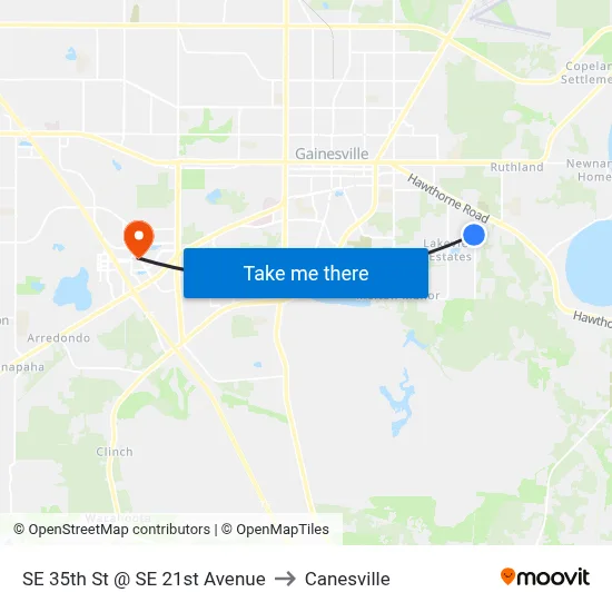 SE 35th St @ SE 21st Avenue to Canesville map