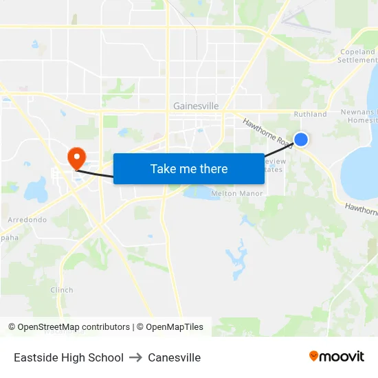 Eastside High School to Canesville map