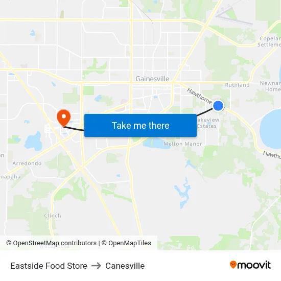 Eastside Food Store to Canesville map