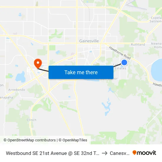 Westbound SE 21st Avenue @ SE 32nd Terrace to Canesville map
