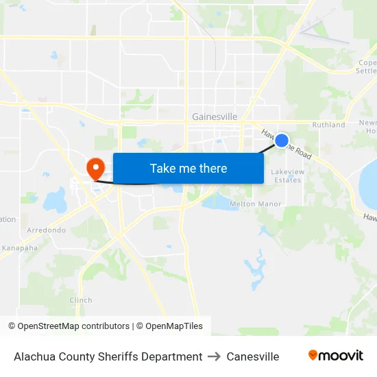 Alachua County Sheriffs Department to Canesville map