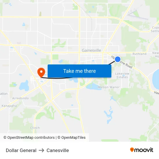 Dollar General to Canesville map