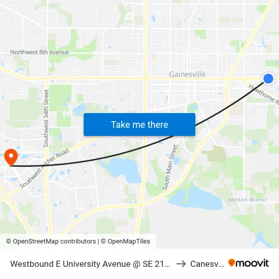 Westbound E University Avenue @ SE 21st Street to Canesville map