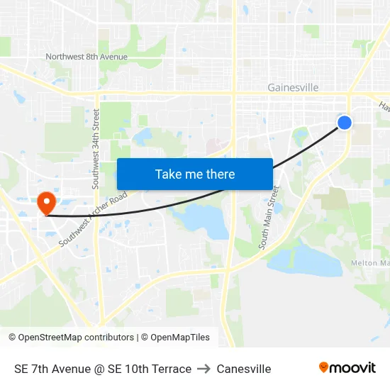 SE 7th Avenue @ SE 10th Terrace to Canesville map