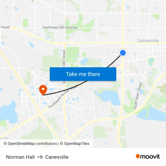Norman Hall to Canesville map