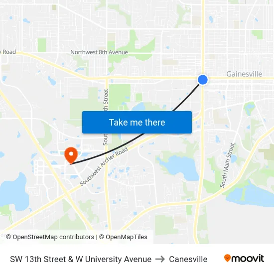 SW 13th Street & W University Avenue to Canesville map