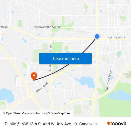Publix @ NW 13th St And W Univ Ave to Canesville map