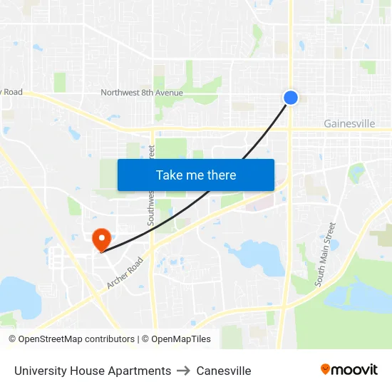 University House Apartments to Canesville map