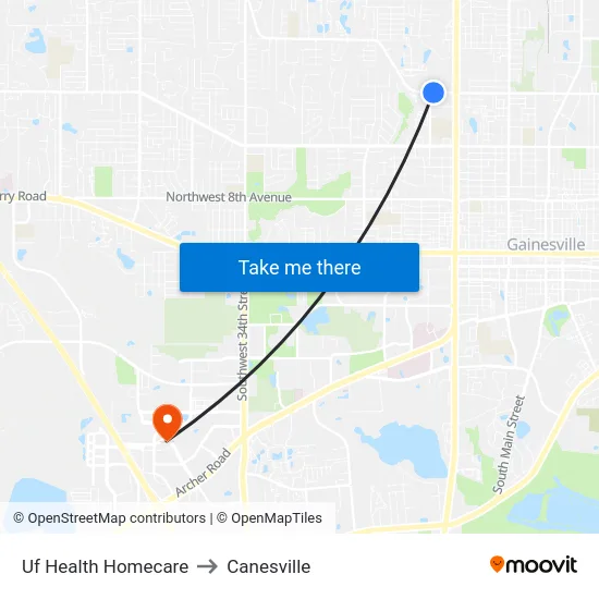 Uf Health Homecare to Canesville map