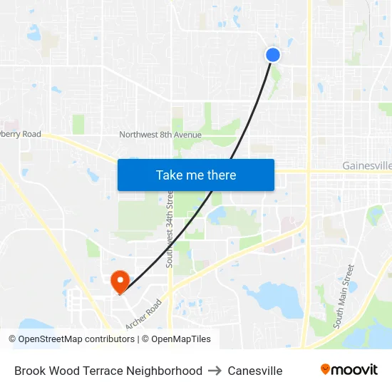Brook Wood Terrace Neighborhood to Canesville map