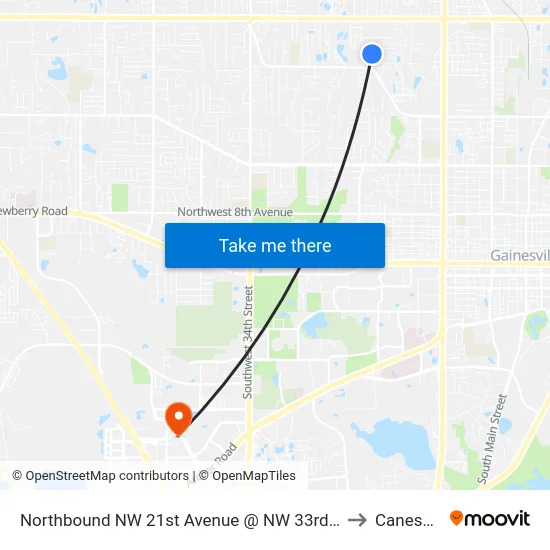 Northbound NW 21st Avenue @ NW 33rd Avenue to Canesville map