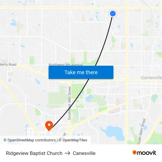 Ridgeview Baptist Church to Canesville map