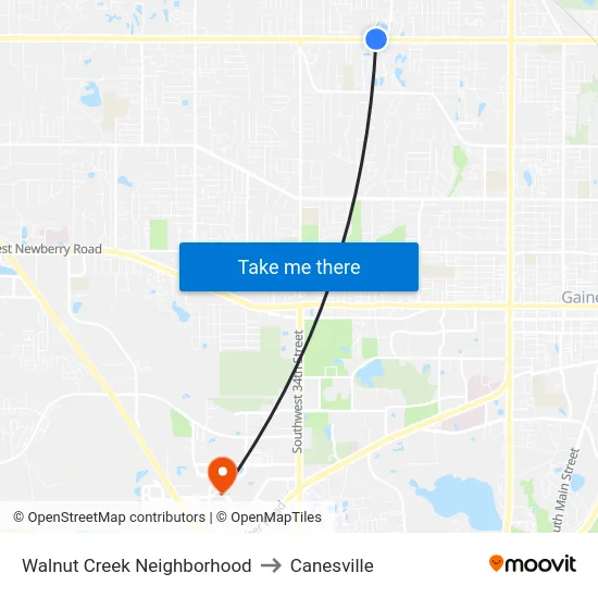 Walnut Creek Neighborhood to Canesville map