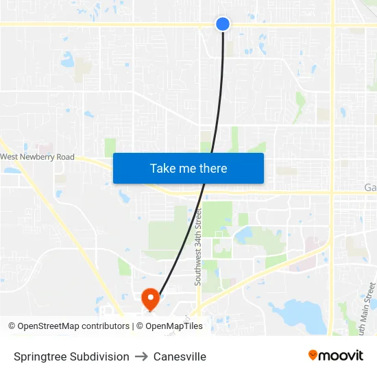 Springtree Subdivision to Canesville map