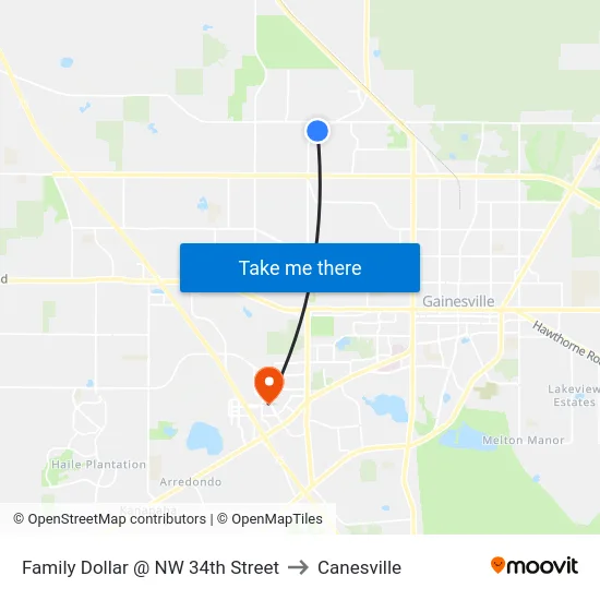 Family Dollar @ NW 34th Street to Canesville map