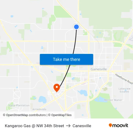 Kangaroo Gas @ NW 34th Street to Canesville map