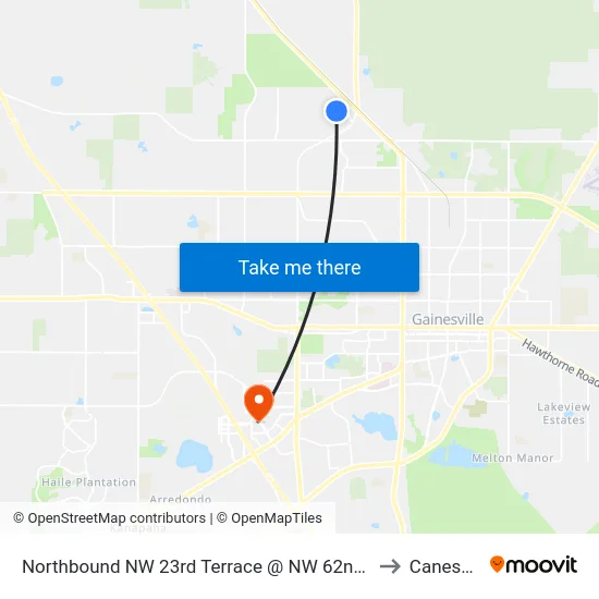 Northbound NW 23rd Terrace @ NW 62nd Avenue to Canesville map