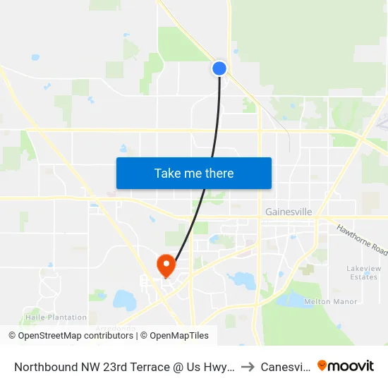 Northbound NW 23rd Terrace @ Us Hwy 441 to Canesville map