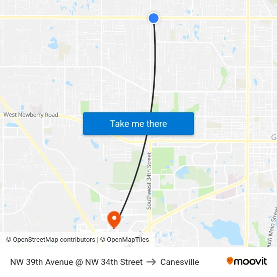 NW 39th Avenue @ NW 34th Street to Canesville map