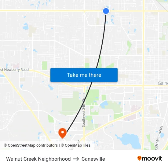 Walnut Creek Neighborhood to Canesville map