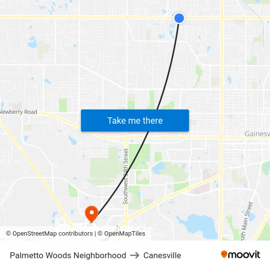 Palmetto Woods Neighborhood to Canesville map