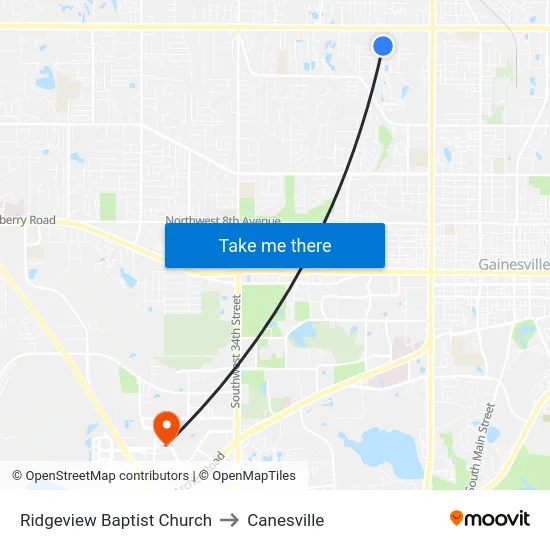Ridgeview Baptist Church to Canesville map