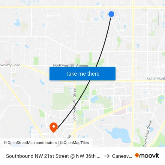 Southbound NW 21st Street @ NW 36th Avenue to Canesville map