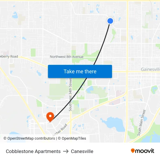 Cobblestone Apartments to Canesville map