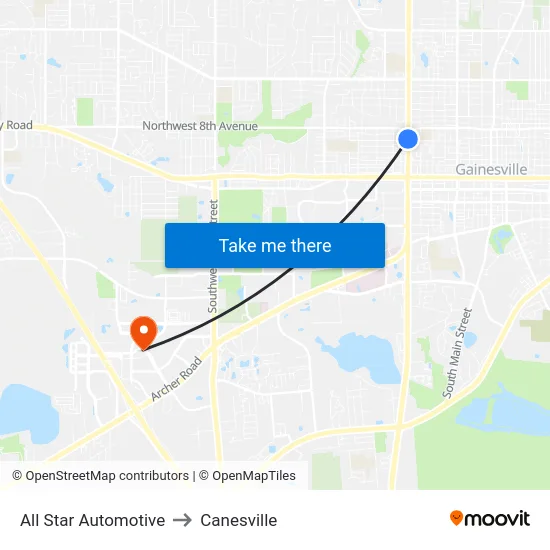 All Star Automotive to Canesville map
