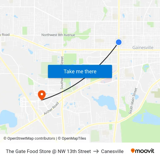 The Gate Food Store @ NW 13th Street to Canesville map