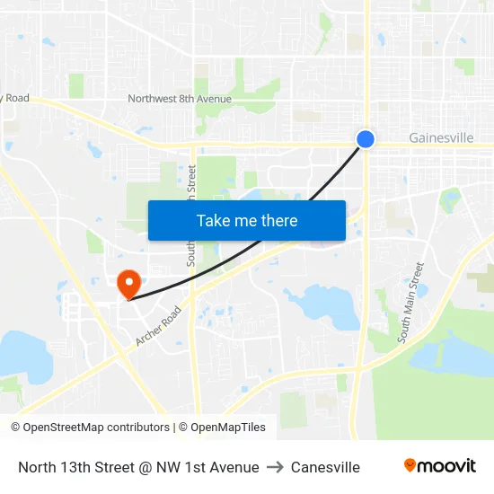 North 13th Street @ NW 1st Avenue to Canesville map