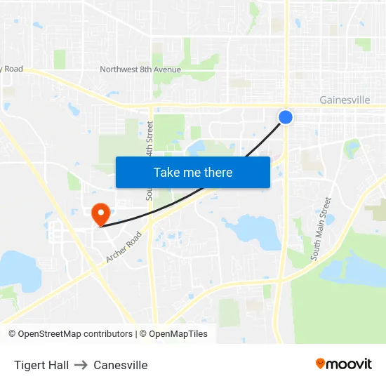 Tigert Hall to Canesville map