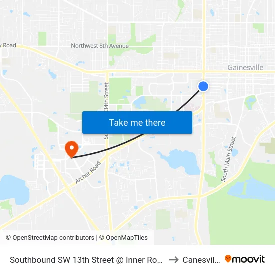 Southbound SW 13th Street @ Inner Road to Canesville map