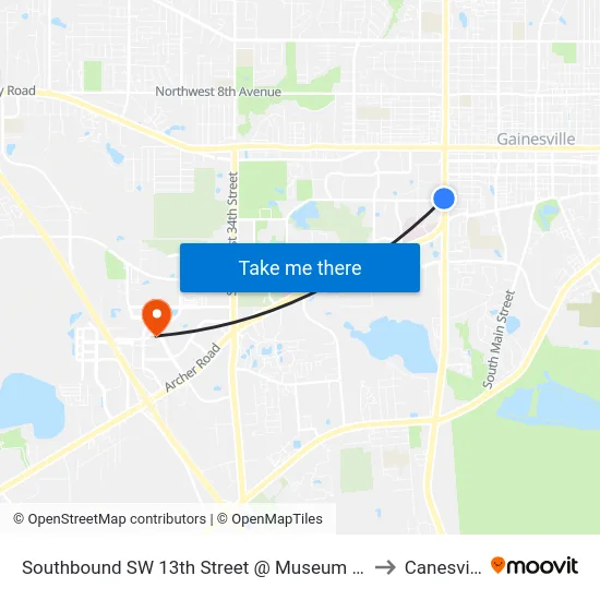 Southbound SW 13th Street @ Museum Road to Canesville map