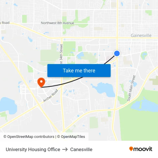 University Housing Office to Canesville map