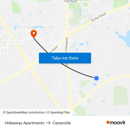Hideaway Apartments to Canesville map