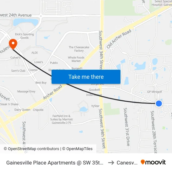 Gainesville Place Apartments @ SW 35th Place to Canesville map