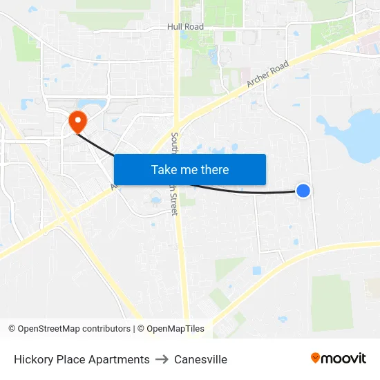 Hickory Place Apartments to Canesville map