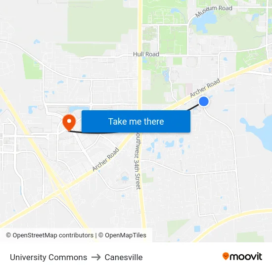 University Commons to Canesville map