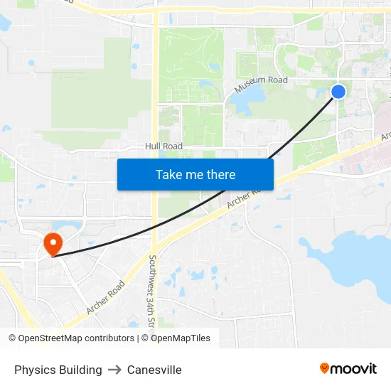 Physics Building to Canesville map