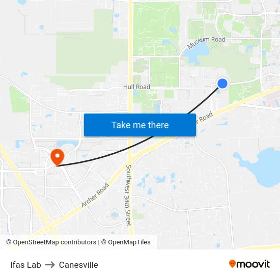 Ifas Lab to Canesville map