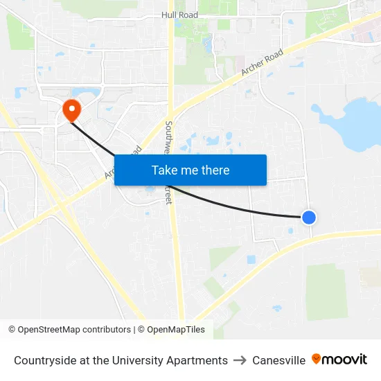 Countryside at the University Apartments to Canesville map