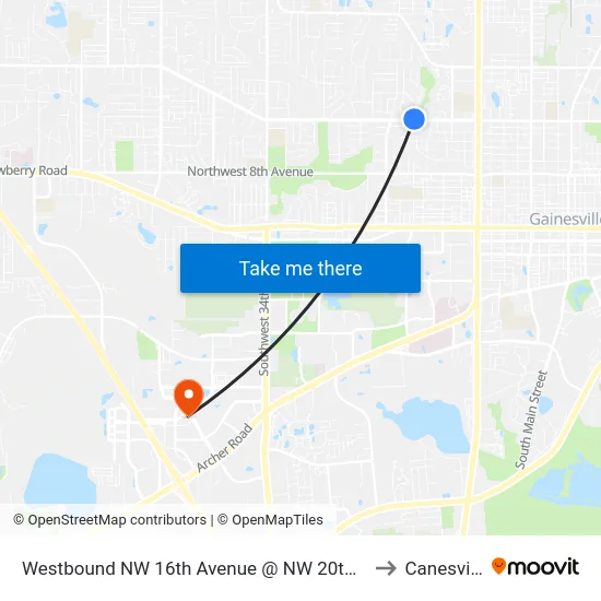 Westbound NW 16th Avenue @ NW 20th Way to Canesville map