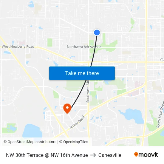 NW 30th Terrace @ NW 16th Avenue to Canesville map