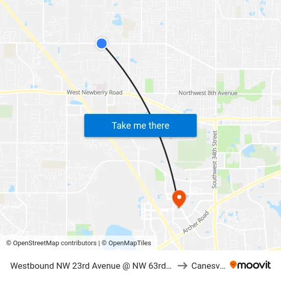 Westbound NW 23rd Avenue @ NW 63rd Terrace to Canesville map