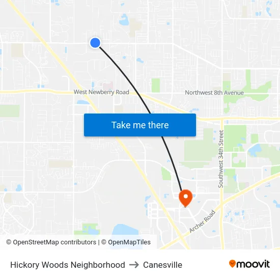 Hickory Woods Neighborhood to Canesville map
