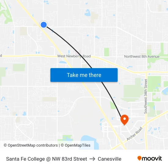 Santa Fe College @ NW 83rd Street to Canesville map