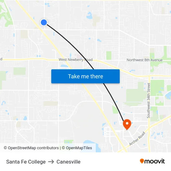 Santa Fe College to Canesville map
