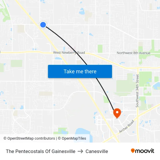 The Pentecostals Of Gainesville to Canesville map